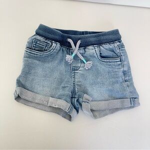 Cat & Jack Girls Light Blue Drawstring Rolled Cuff Stretch Denim Shorts- size 3T